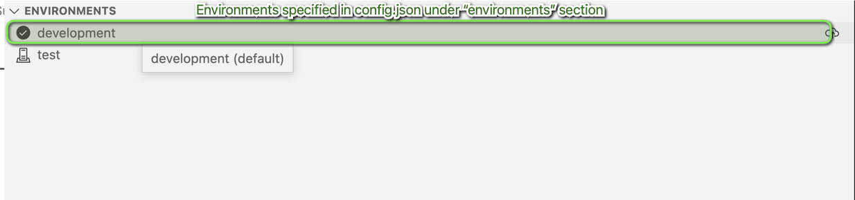 VS Code extension Environments section