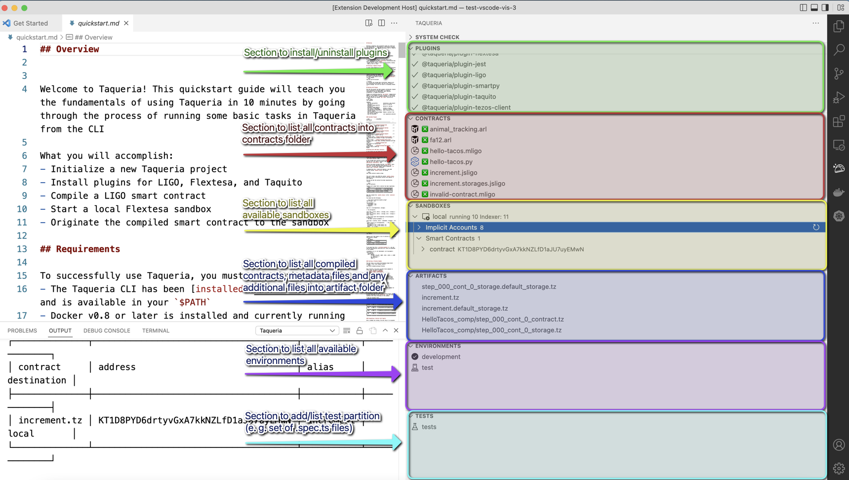 VS Code extension project sections